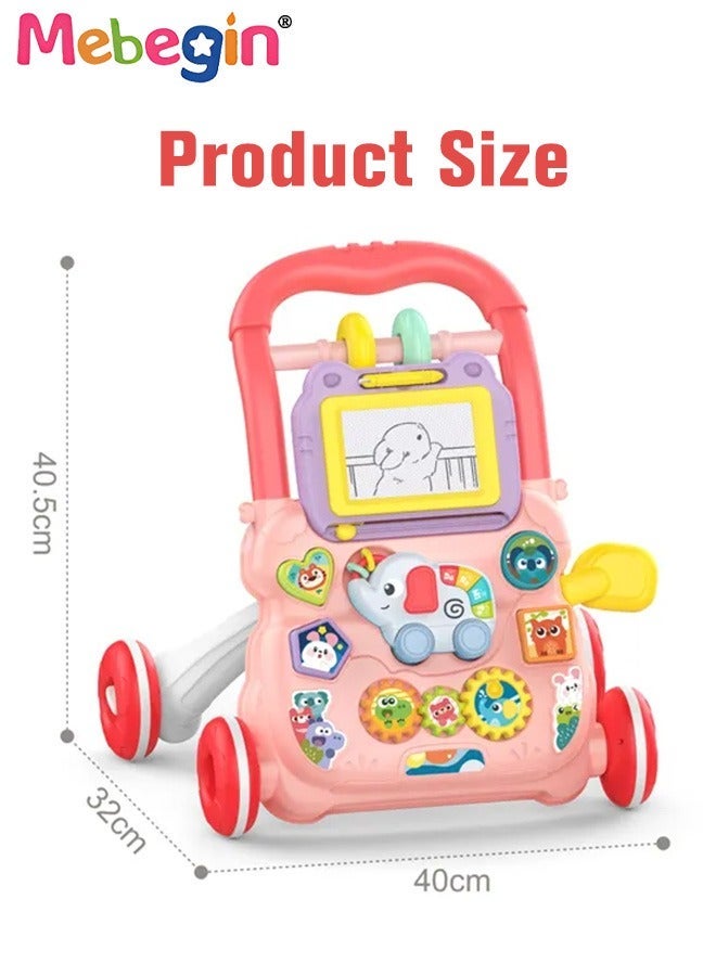 MEBEGIN 2 in 1 Baby Walker with Fun-filled Activity Panel, Multifunctional Push Along Walker with Drawing Board, Music Walker for Toddler, Early Educational Child Activity Center, Ideal Support for Babies' First Steps, 2 AAA Batteries(Not Included), 40*32*40.5cm - Image 3