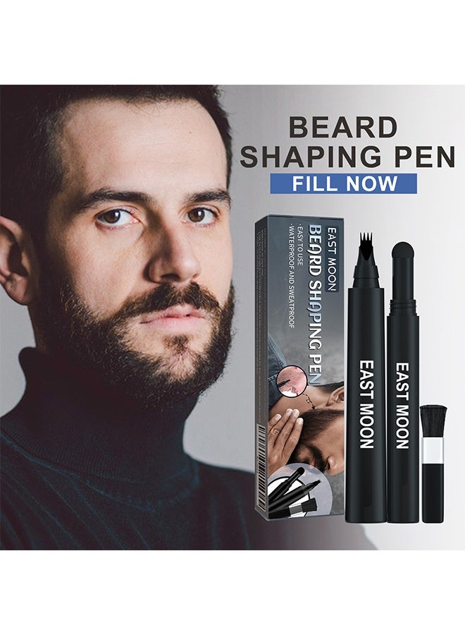East Moon Beard Shaping Pen, Three-In-One Beard Filler Pen, Beard Powder And Beard Brush, Waterproof And Sweat-Proof Long-Lasting Coverage - Image 2