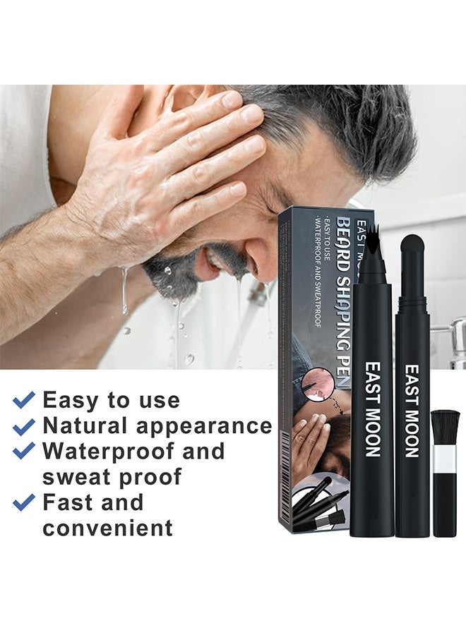 East Moon Beard Shaping Pen, Three-In-One Beard Filler Pen, Beard Powder And Beard Brush, Waterproof And Sweat-Proof Long-Lasting Coverage - Image 3