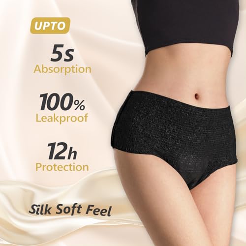MOLLIS Disposable Period Underwear for Women, Postpartum Panties, Maternity Knickers Heavy Flow Leak Proof, Black,Small/Medium, 8 Count - Image 2