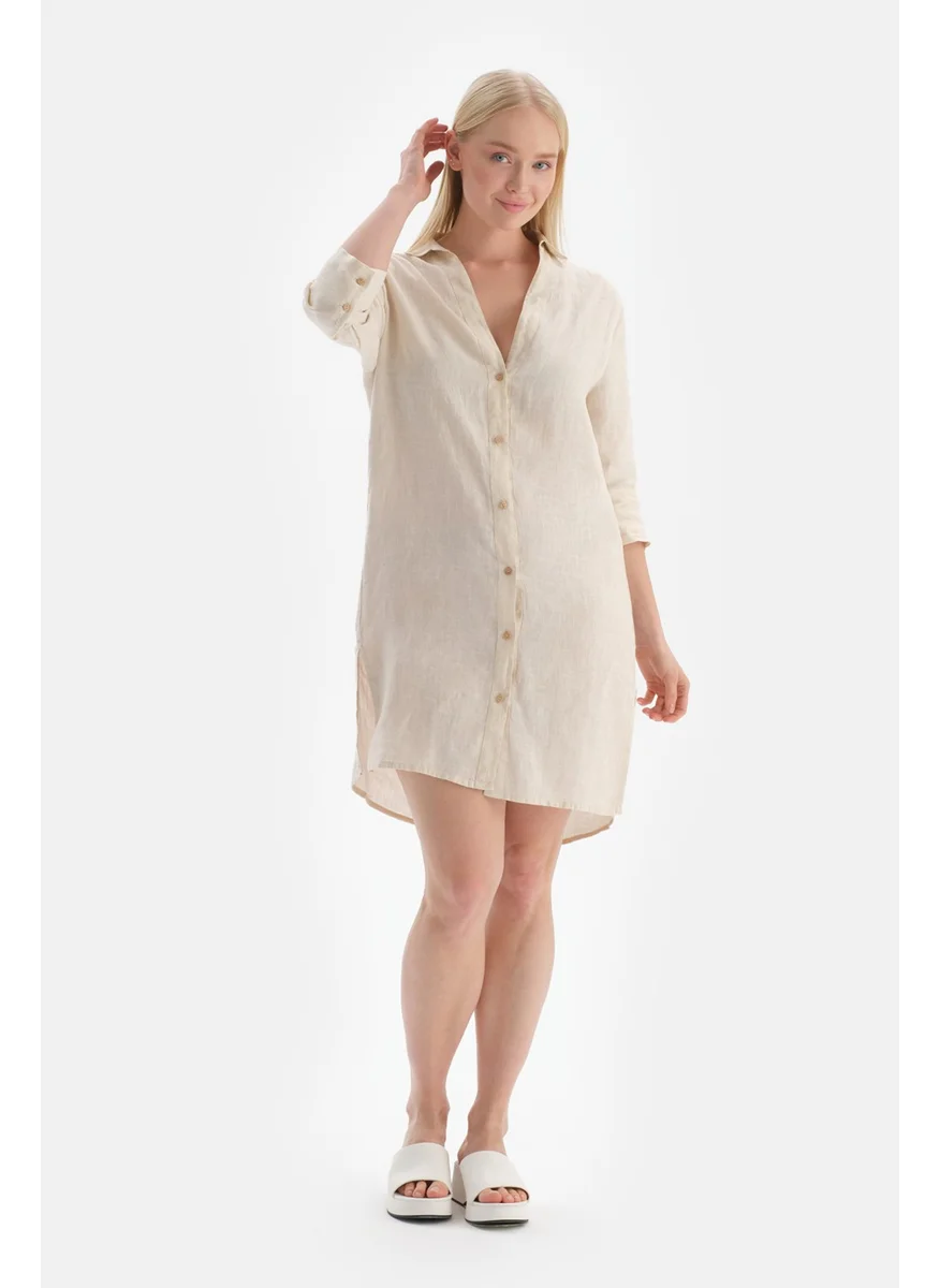 dagi Ecru Linen Long Shirt