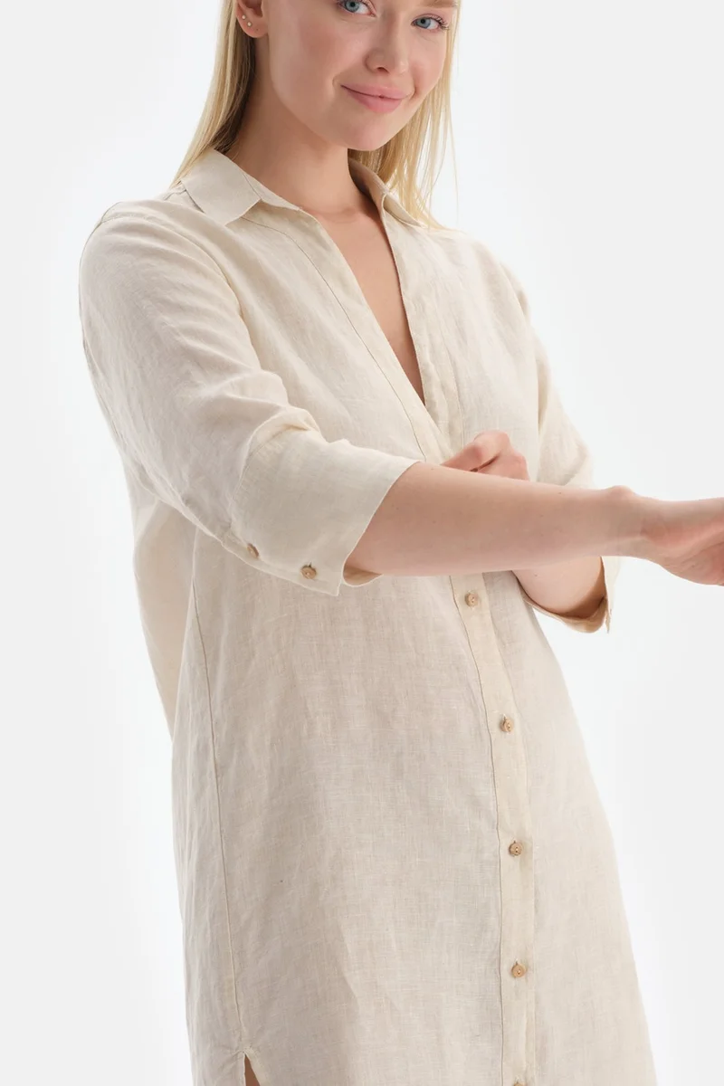 dagi Ecru Linen Long Shirt