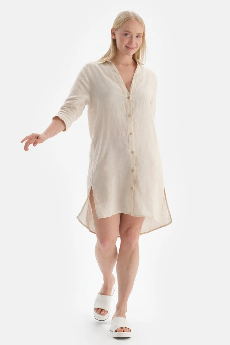 dagi Ecru Linen Long Shirt