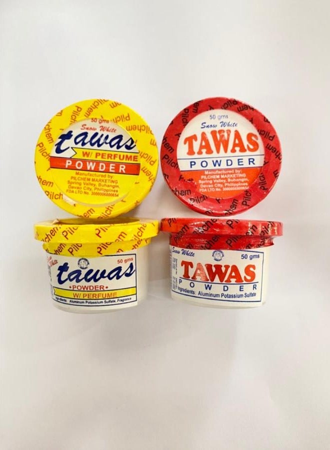 Snow White Tawas Deodorant Powder 50 gm x 2 pieces red and 2 pieces yellow