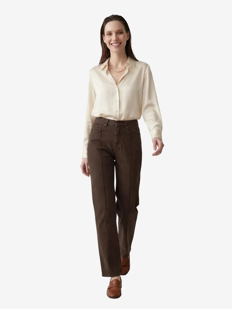 MY FASHION MY FASHION High Waist Straight Leg Denim Pants with Pockets