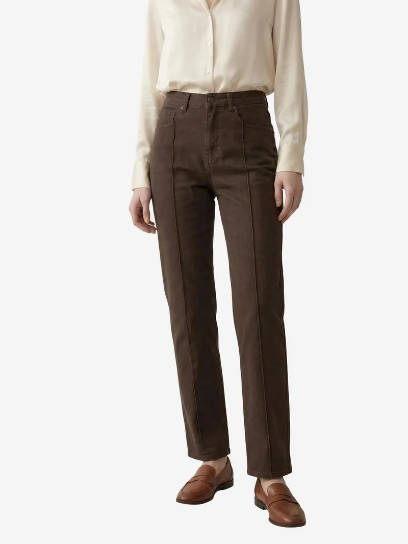 MY FASHION MY FASHION High Waist Straight Leg Denim Pants with Pockets