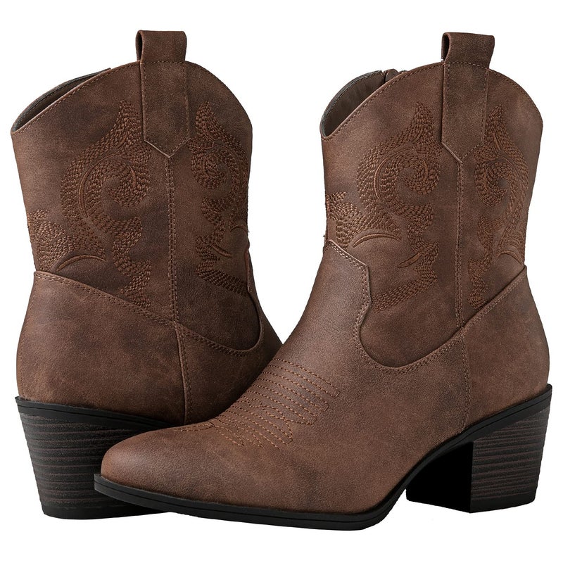 GLOBALWIN Women's Camel Cowgirl Boots Ankle To Mid Calf Fashion Western Cowboy Boots For Women Chunky Low Heel Size 8.5M - Image 2