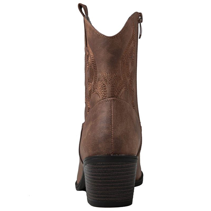 GLOBALWIN Women's Camel Cowgirl Boots Ankle To Mid Calf Fashion Western Cowboy Boots For Women Chunky Low Heel Size 8.5M - Image 5