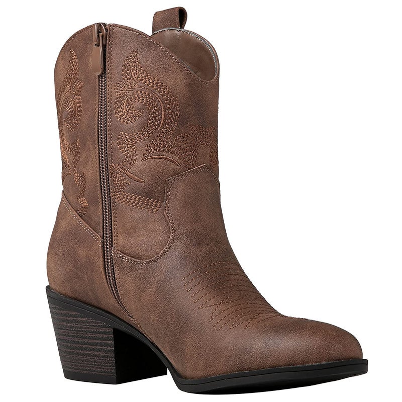 GLOBALWIN Women's Camel Cowgirl Boots Ankle To Mid Calf Fashion Western Cowboy Boots For Women Chunky Low Heel Size 8.5M - Image 3
