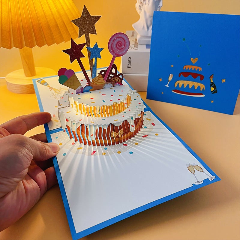 Birthday Greeting Card Three-Dimensional Cake 3D Music Advanced Sense Luminous Sound For Boyfriend Girl Girlfriends Ins Style Star - Image 5
