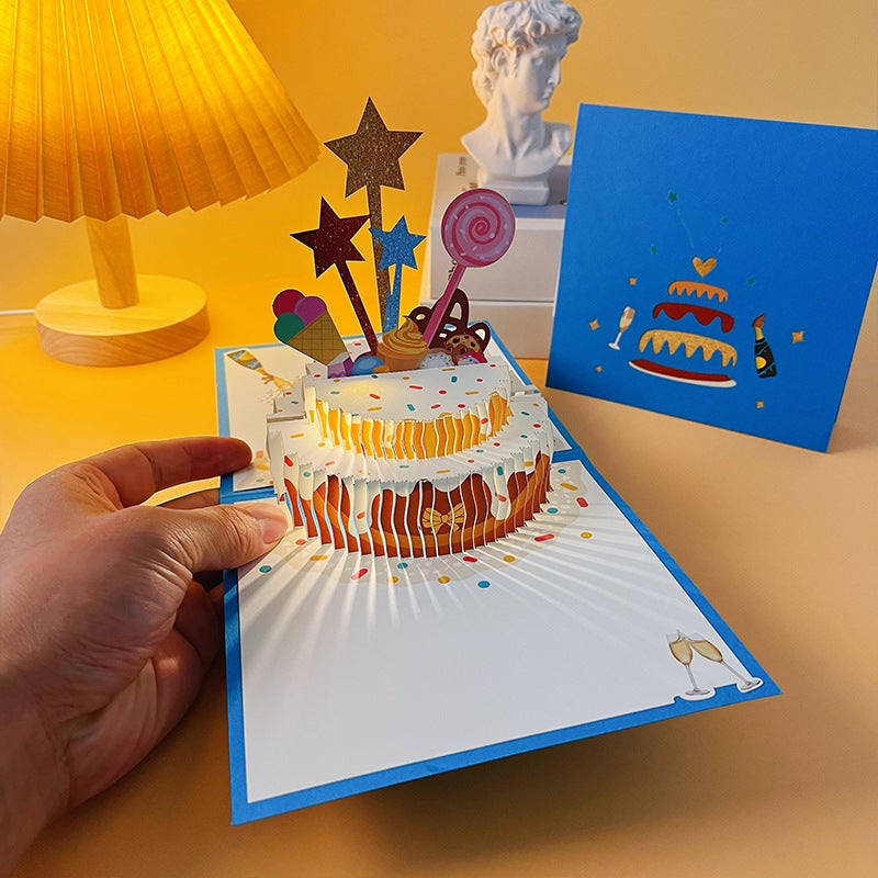 Birthday Greeting Card Three-Dimensional Cake 3D Music Advanced Sense Luminous Sound For Boyfriend Girl Girlfriends Ins Style Star - Image 4