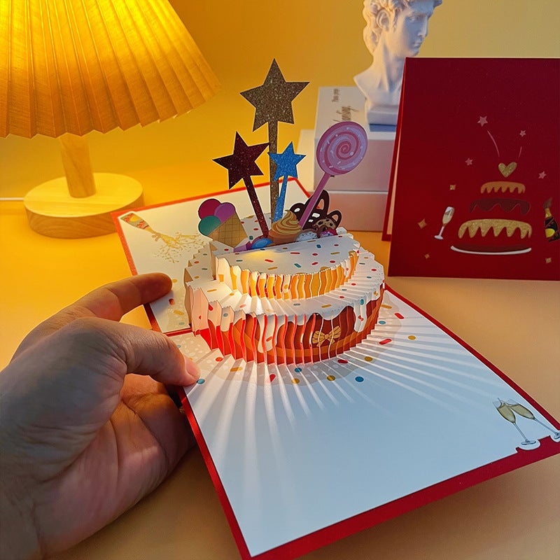Birthday Greeting Card Three-Dimensional Cake 3D Music Advanced Sense Luminous Sound For Boyfriend Girl Girlfriends Ins Style Star - Image 3