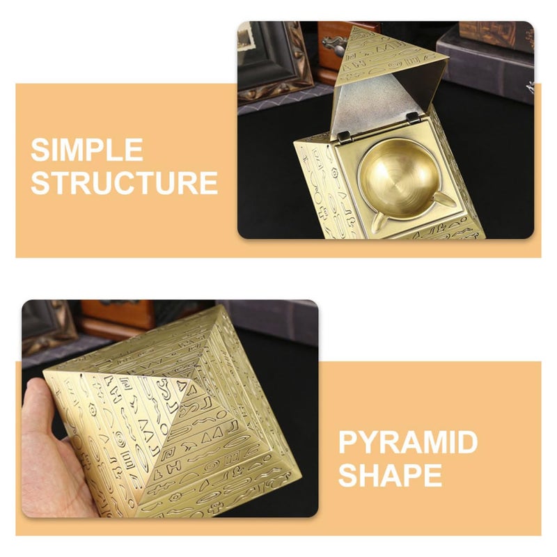 Pyramid Retro Metal Ashtray With Lid Windproof Office Home Decor - Image 4