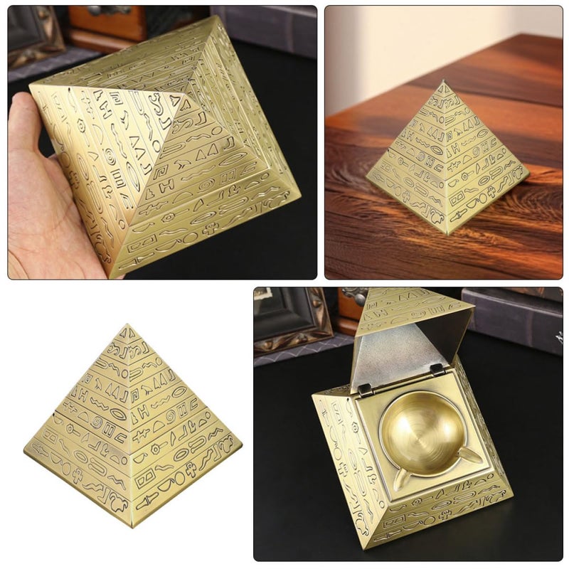 Pyramid Retro Metal Ashtray With Lid Windproof Office Home Decor - Image 5