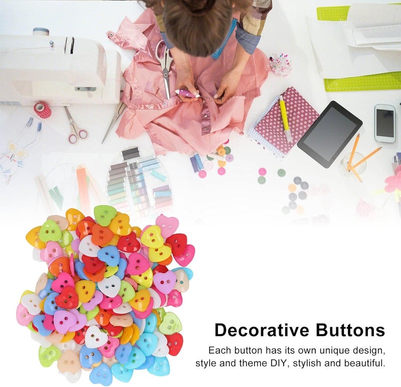 200Pcs Heart Shaped Buttons, Colorful Love Shaped Cute Buttons Decorative Buttons for Sewing Clothing Knitting Crafts Decoration - Image 2