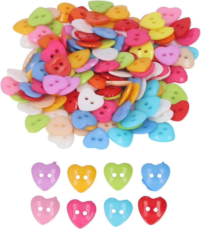200Pcs Heart Shaped Buttons, Colorful Love Shaped Cute Buttons Decorative Buttons for Sewing Clothing Knitting Crafts Decoration - Image 1