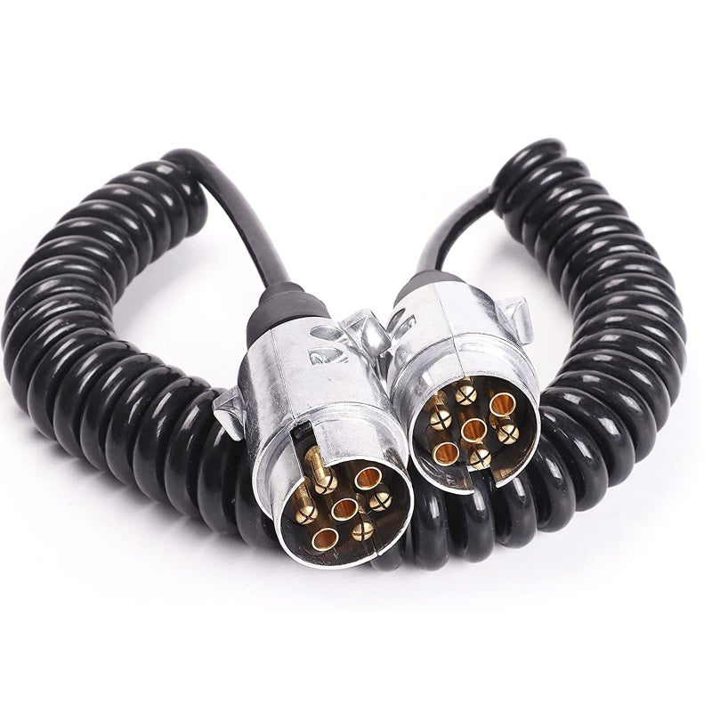 Generic AGRISHOP 7pin Trailer Board Curly Extension Lead 2.5m Working Length with 2x7pin Metal Alloy Trailer Plugs Trailer Connector,12v Trailer Lighting Extension Spring Cable for Towing Caravan Vehicle  - Image 1