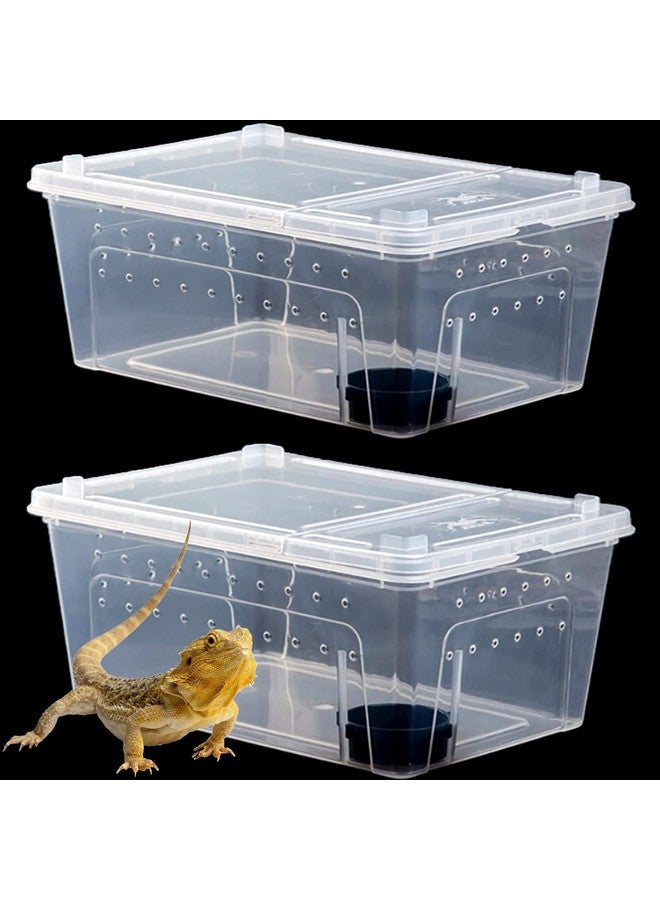Hamiledyi 2Pcs Reptile Feeding Box Snake Breeding Box Transparent Animal Habitat Cage Portable Plastic Turtle Transport Container For Bearded Dragon Lizard Spider Frog Scorpion Gecko 12.6 X 8.6 X 5.9 - Image 1