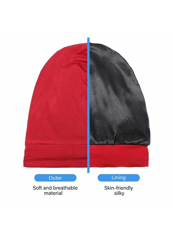 Geyoga 4 Pcs Satin Lined Sleep Bonnet Silk Sleep Cap Slouchy Beanie Hat Night Sleeping Head Wrap for Women Men Curly Hair(Multi-Colors) - Image 1