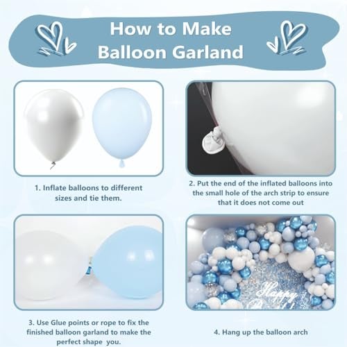 YOURS DECOR Balloon Decoration Kit - 61 Pcs Pastel Blue, White Balloons with chrome & Confetti for Birthday, Weddings, Anniversary & Events Garland Set | Birthday Decoration Items for Kids & Adults - Image 3