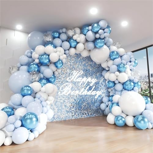 YOURS DECOR Balloon Decoration Kit - 61 Pcs Pastel Blue, White Balloons with chrome & Confetti for Birthday, Weddings, Anniversary & Events Garland Set | Birthday Decoration Items for Kids & Adults - Image 1