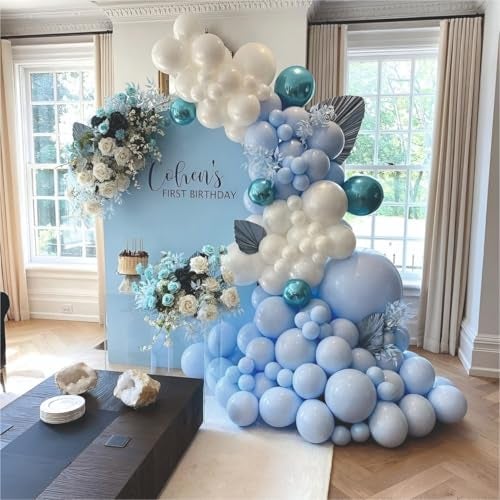 YOURS DECOR Balloon Decoration Kit - 61 Pcs Pastel Blue, White Balloons with chrome & Confetti for Birthday, Weddings, Anniversary & Events Garland Set | Birthday Decoration Items for Kids & Adults - Image 4