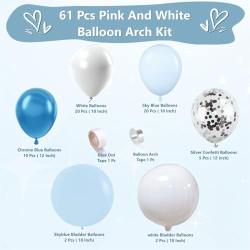 YOURS DECOR Balloon Decoration Kit - 61 Pcs Pastel Blue, White Balloons with chrome & Confetti for Birthday, Weddings, Anniversary & Events Garland Set | Birthday Decoration Items for Kids & Adults - Image 2