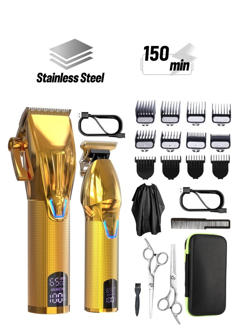 Generic Multifunctional Hair Clippers, Professional Hair Cutting Kit Beard Trimmer Barbers for Men Women Kids Clipper Set Rechargeable (Golden)  - Image 1