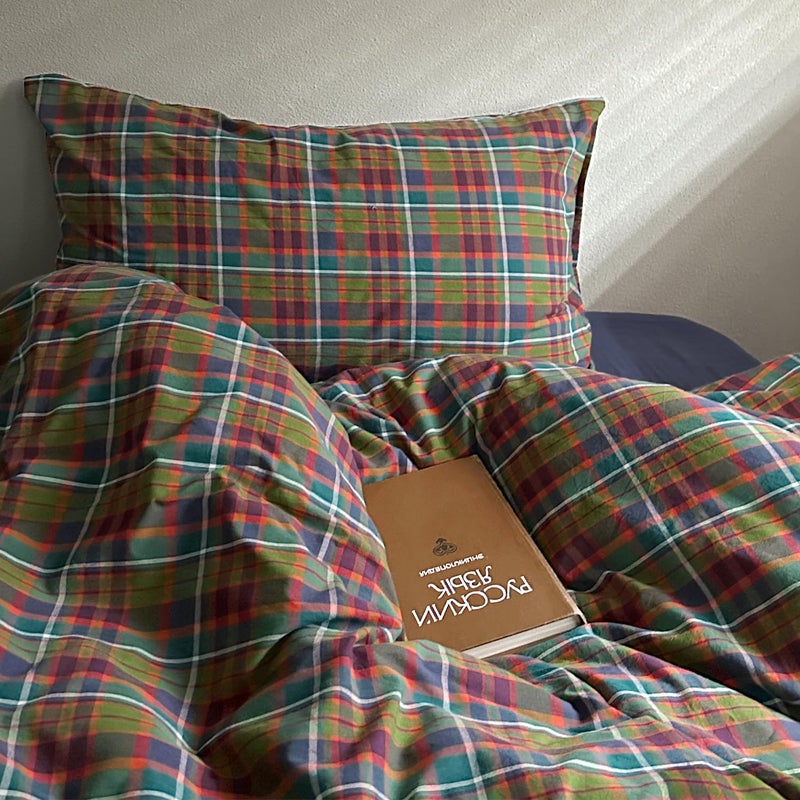 MKXI Buffalo Plaid Duvet Cover Set 3 Piece Vintage Bedding in Kelly Green, Navy & Red | 100% Washed Cotton Reversible Design with Zipper Closure & Corner Ties,Shabby Chic Aesthetic for Full - Image 5