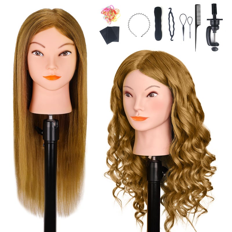 MYSWEETY Mannequin Head with 100 Human Hair MYSWEETY Doll Head for Hair Styling Manikin Head Cosmetology Makeup Hairdressing Training Head with Clamp Holder and Tools18 Brown Makeup
