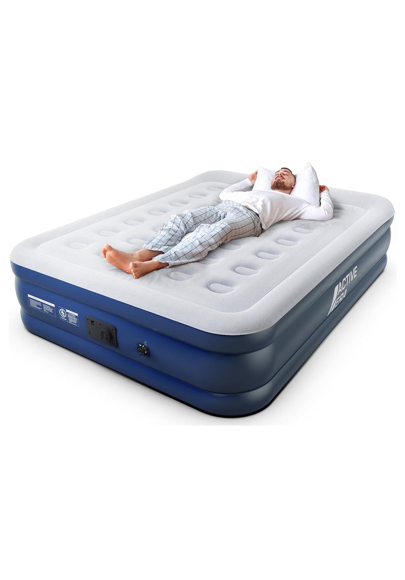 اكتيف ايرا سرير هوائي فاخر قابل للنفخ مقاس كينج ,مع مضخة هواء ووسادة مقاس كوين مرتفعة مدمجة ,تتميز بسرعة النفخ والتفريغ الذاتي، مرتبة هوائية  مثالية للاستخدام في المنزل, وللضيوف، والتخييم، والسفر , والاستخدامات الخارجية مع حقيبة كبيرة - Image 1