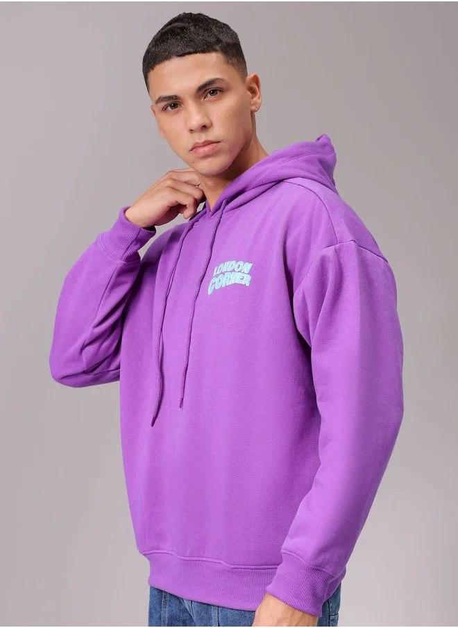 شركة المرآب الهندية Men Relaxed Fit Placement Print Overhead Hooded Sweatshirt