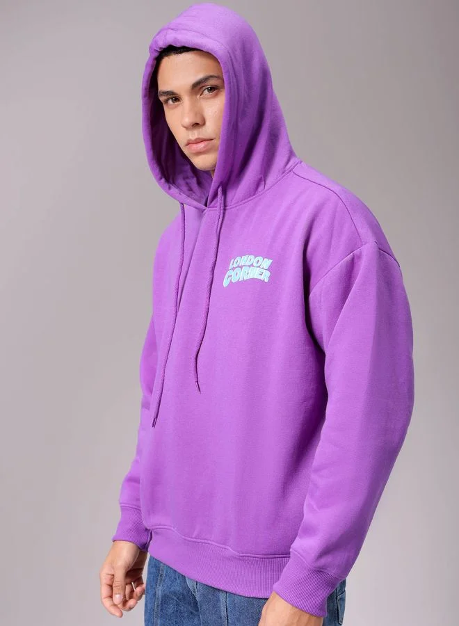 شركة المرآب الهندية Men Relaxed Fit Placement Print Overhead Hooded Sweatshirt
