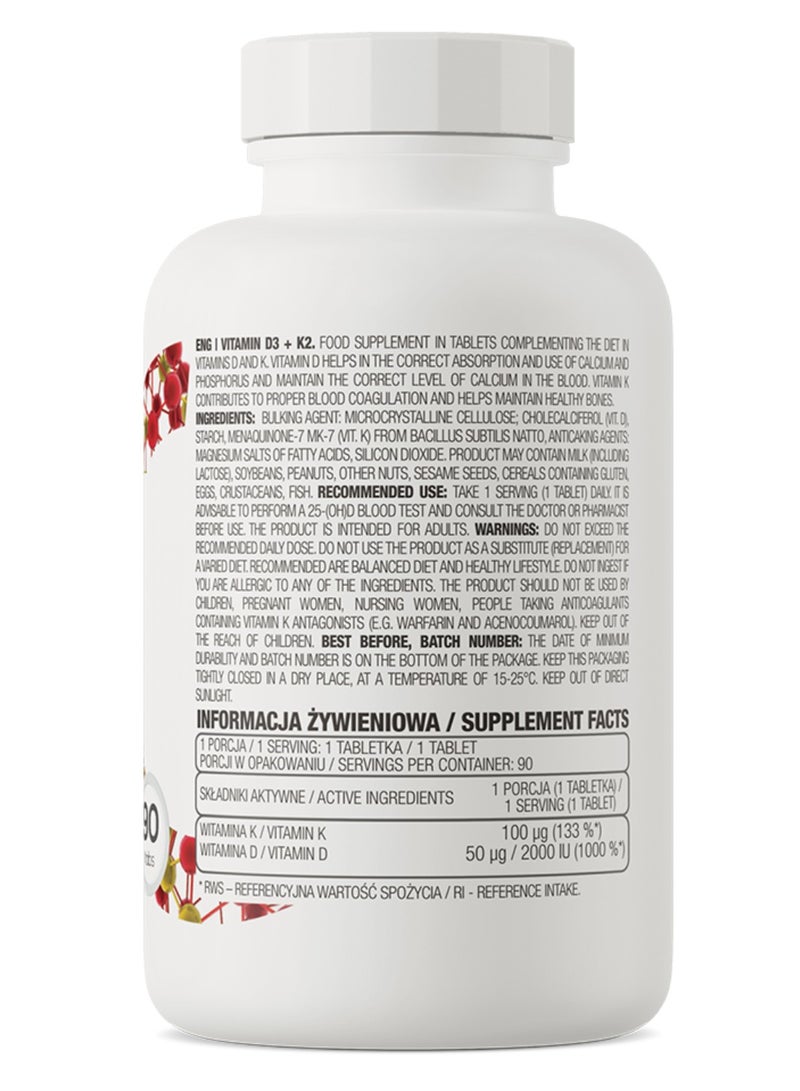 OstroVit Vitamin D3 + K2 90 tablets, Immune & Muscle Support – High Absorption  - Image 3