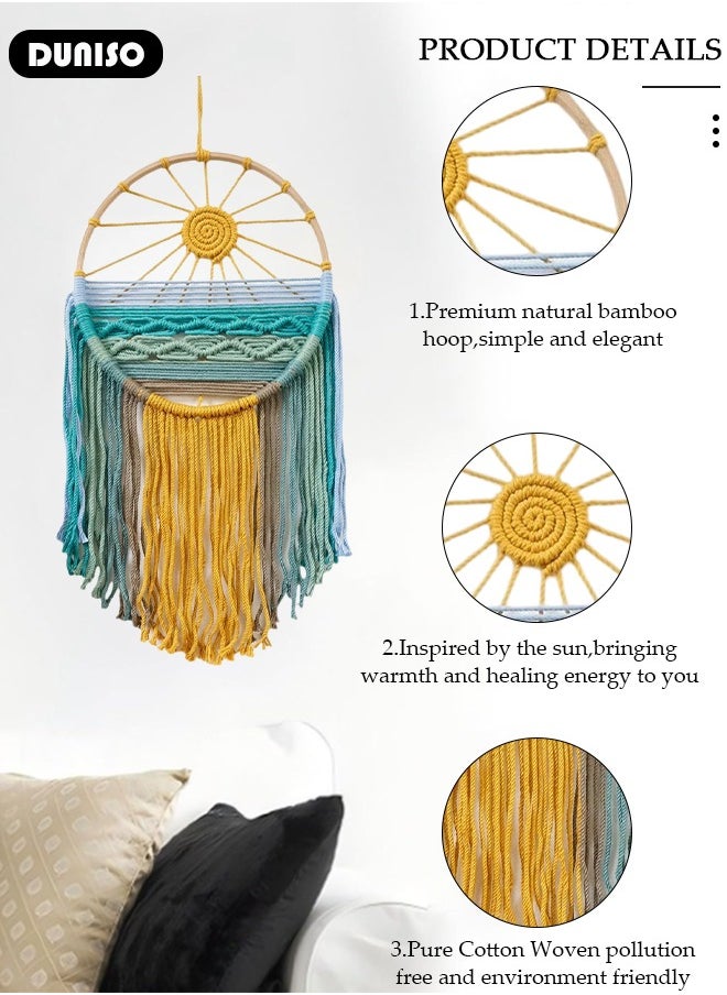 DUNISO Macrame Wall Hanging, Hand Woven Boho Tapestry, Sun Wall Decor Dream Catcher, Woven Hanging Tapestry with Tassels for Bedroom Living Room Apartment Wedding Party  - Image 2