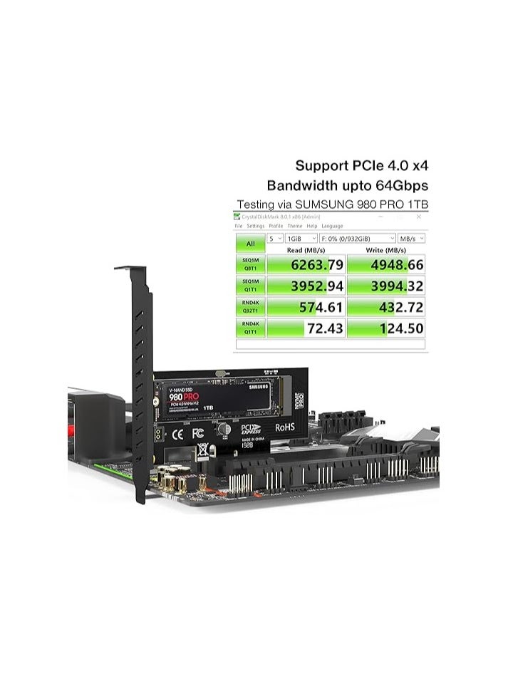 بطاقة محول JEYI M.2 NVME SSD إلى PCIE X1، بطاقة توسعة 2280 SSD PCIe 3.0 4.0 لأجهزة الكمبيوتر المكتبية، PCI-E GEN4 16Gbps Full Speed ​​SK1