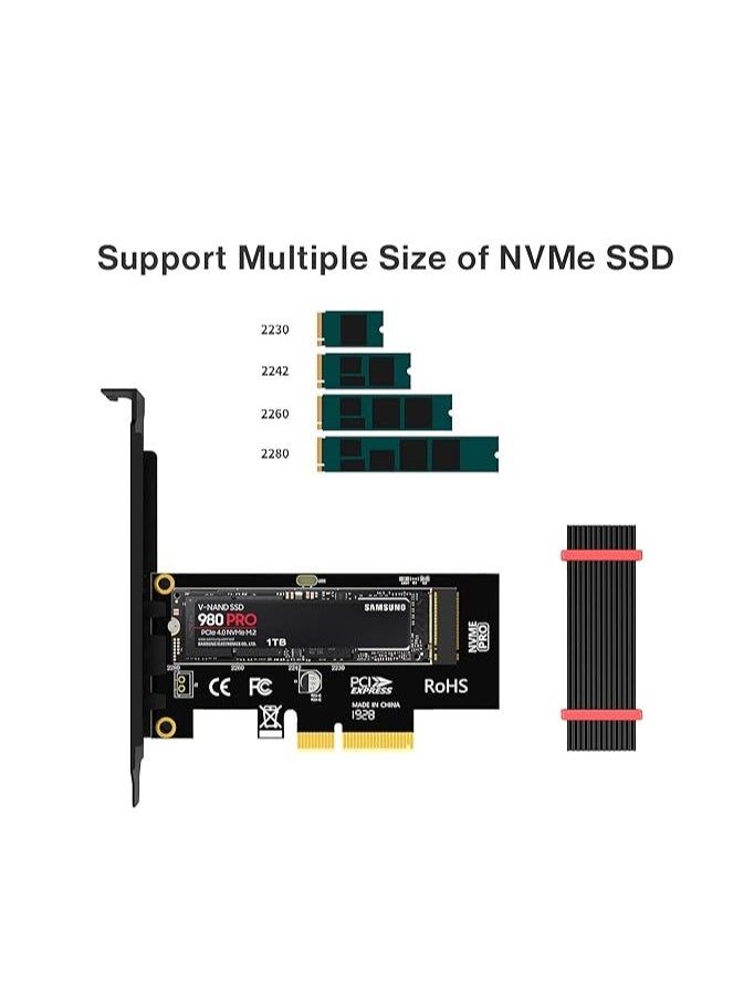 بطاقة محول JEYI M.2 NVME SSD إلى PCIE X1، بطاقة توسعة 2280 SSD PCIe 3.0 4.0 لأجهزة الكمبيوتر المكتبية، PCI-E GEN4 16Gbps Full Speed ​​SK1