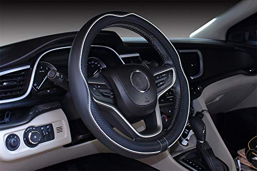 Mayco Bell Small Size Steering Wheel Cover AntiSlipSafetySoftBreathableDurableFull SurroundComfortable Grip Microfiber Leather 141425 inch Black White