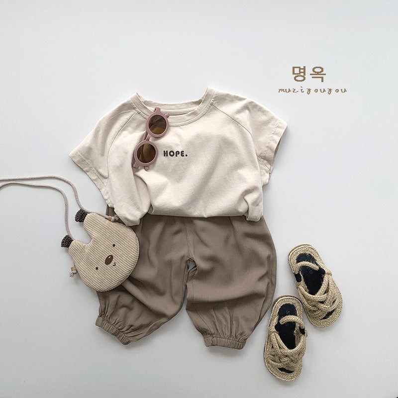 Korean Style Short-Sleeved T-Shirt Boys And Girls Baby Korean Style Japanese Style Simple All-Match Top Clothes Retro - Image 3