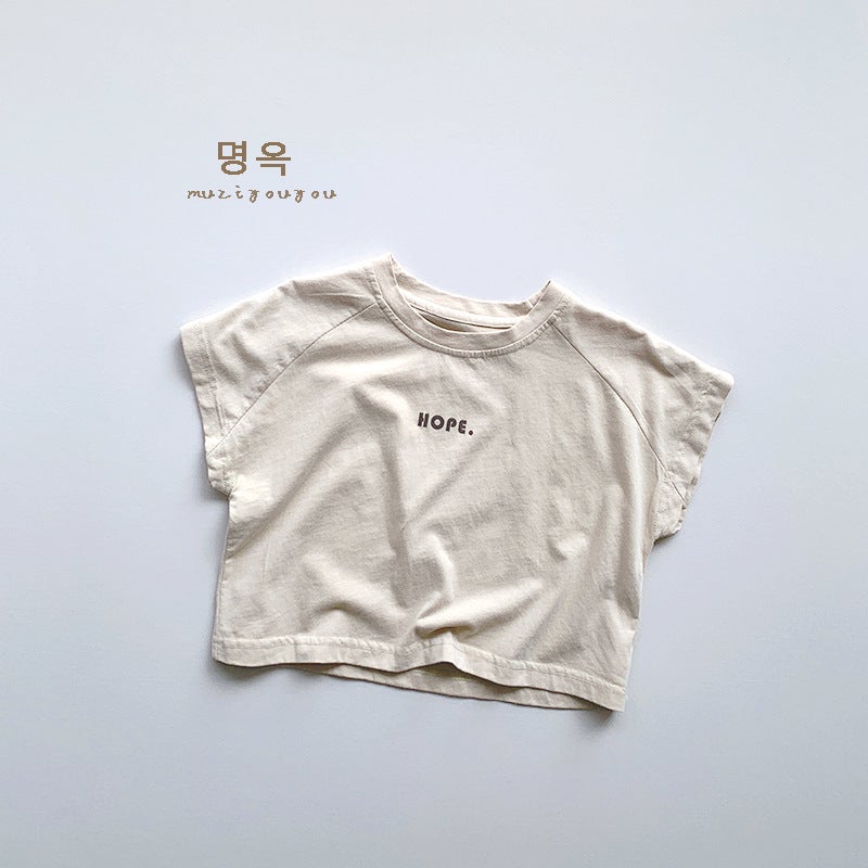 Korean Style Short-Sleeved T-Shirt Boys And Girls Baby Korean Style Japanese Style Simple All-Match Top Clothes Retro - Image 1