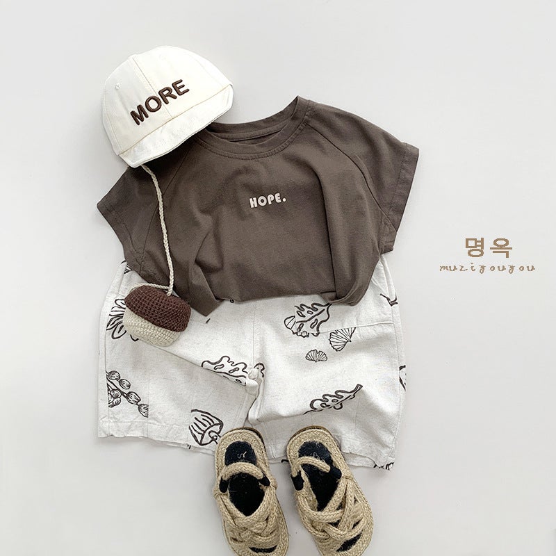 Korean Style Short-Sleeved T-Shirt Boys And Girls Baby Korean Style Japanese Style Simple All-Match Top Clothes Retro - Image 4