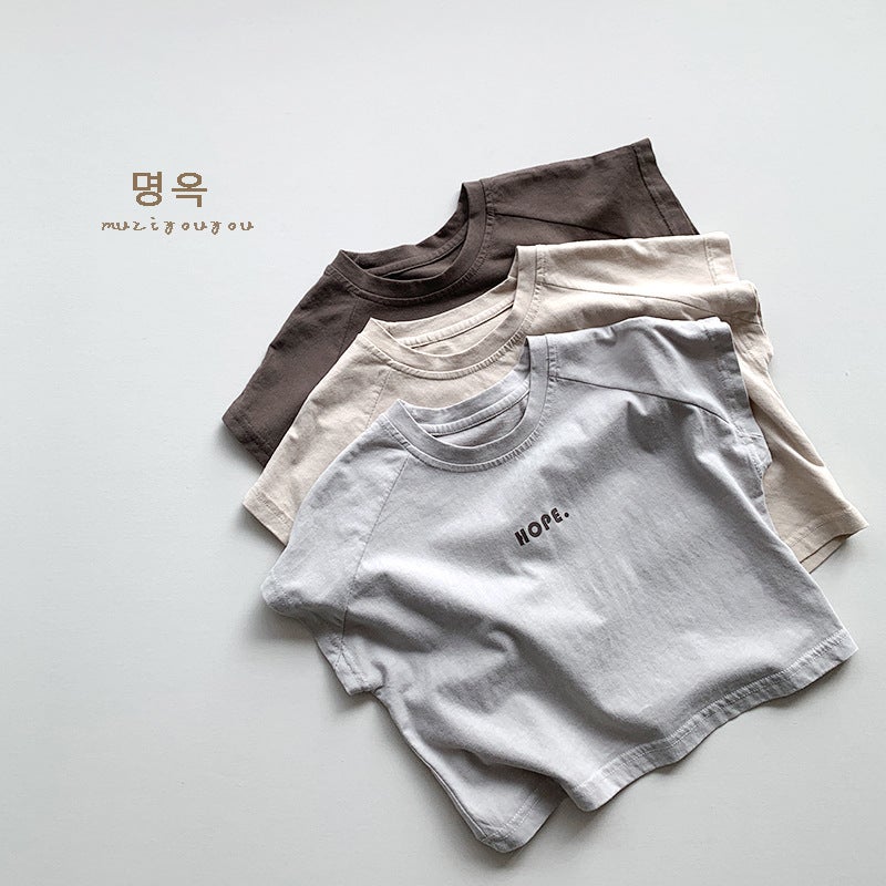 Korean Style Short-Sleeved T-Shirt Boys And Girls Baby Korean Style Japanese Style Simple All-Match Top Clothes Retro - Image 2