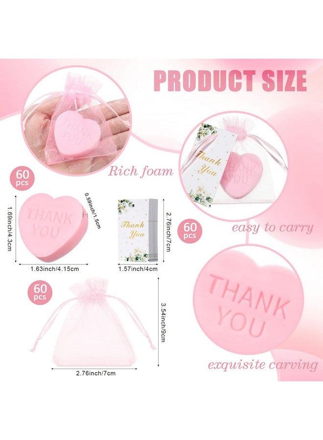 Demissle 60 Sets Scented Heart Soap Favors for Guests Baby Shower Favors Soaps Thank You Soap Christmas Gifts with Thank You Tags Organza Bag Heart Soap Wedding Party Bridal (Pink) - Image 2