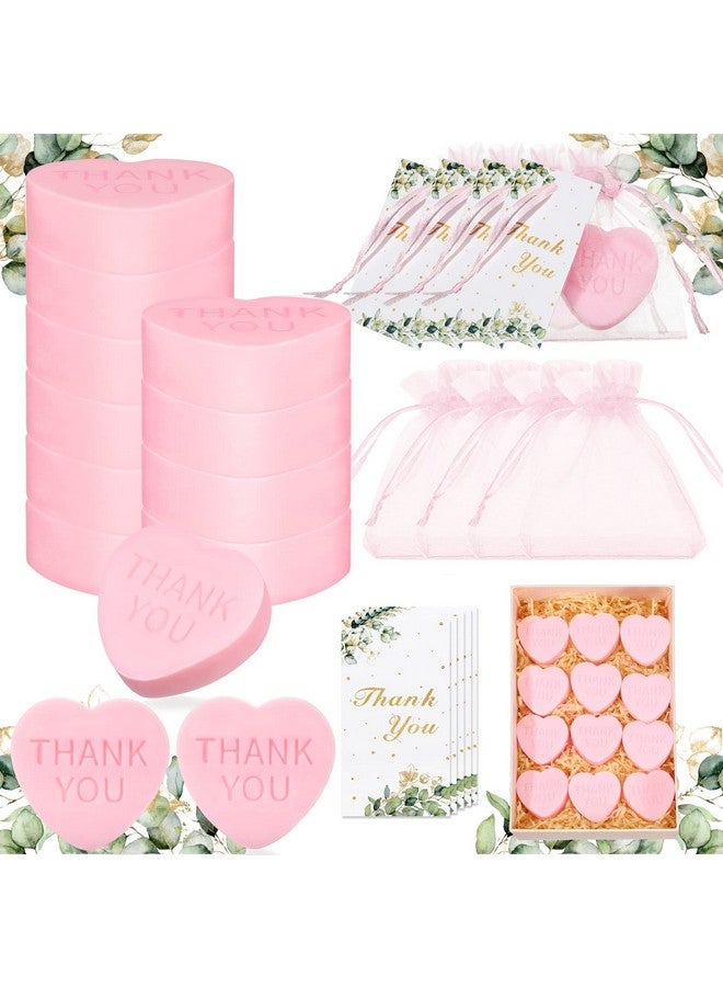 Demissle 60 Sets Scented Heart Soap Favors for Guests Baby Shower Favors Soaps Thank You Soap Christmas Gifts with Thank You Tags Organza Bag Heart Soap Wedding Party Bridal (Pink) - Image 1