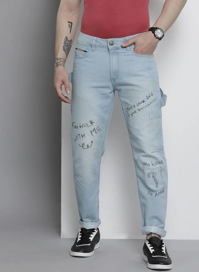 The Indian Garage Co The Indian Garage Co Men Regular Fit Jeans with Graphic Print