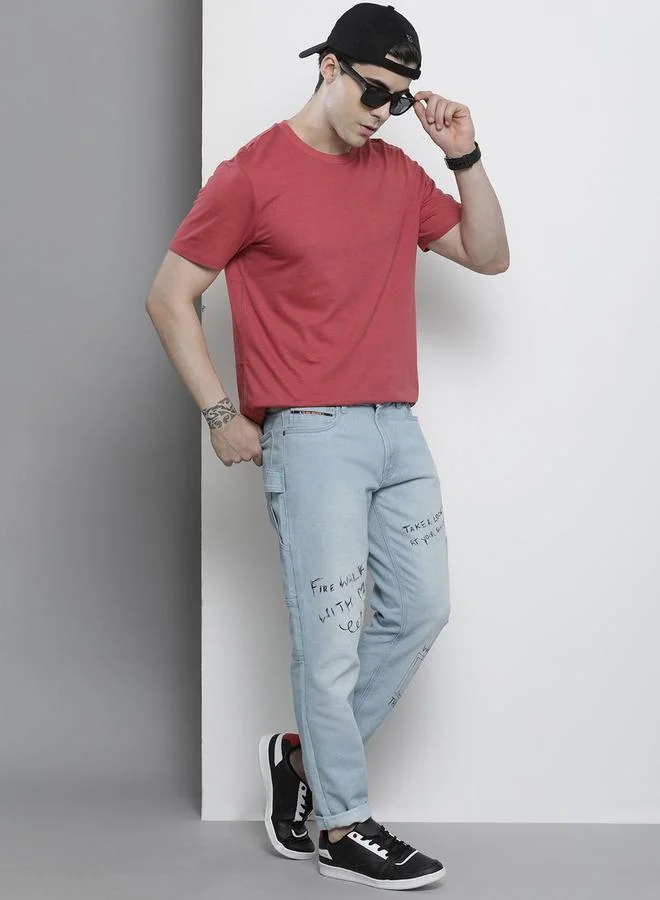 The Indian Garage Co Blue The Indian Garage Co Men Regular Fit Jeans with Graphic Print for Men | Best Price UAE