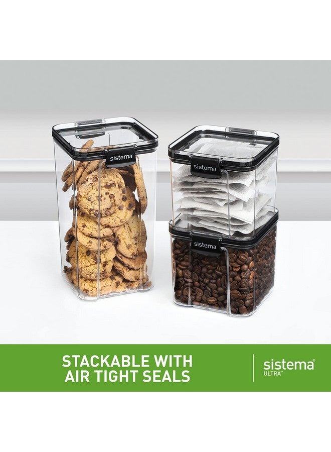 sistema Sistema Ultra Tritan Airtight Pantry & Kitchen Storage Containers 3 Square Plastic Food Containers with Lids (1x 1.3L + 2x 700ml) Stackable with Locking Clips BPA-Free [82008] - Image 4