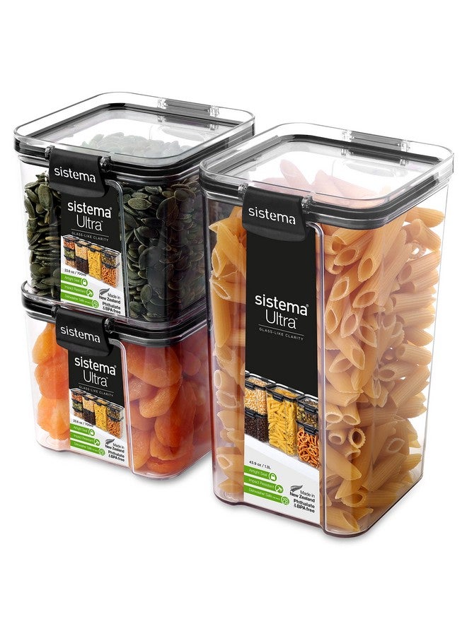 sistema Sistema Ultra Tritan Airtight Pantry & Kitchen Storage Containers 3 Square Plastic Food Containers with Lids (1x 1.3L + 2x 700ml) Stackable with Locking Clips BPA-Free [82008] - Image 1