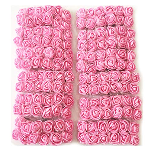 Artfen Mini Fake Rose Flower Heads 144pcs Mini Artificial Roses DIY Wedding Flowers Accessories Make Bridal Hair Clips Headbands Dress (Bottom add Gauze) Pink - Image 1