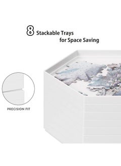 Becko US Becko US Stackable Puzzle Sorting Trays Jigsaw Puzzle Sorters with Lid Puzzle Accessory for Puzzles Up to 1500 Pieces, 8 Hexagonal Trays (White)  - Image 3